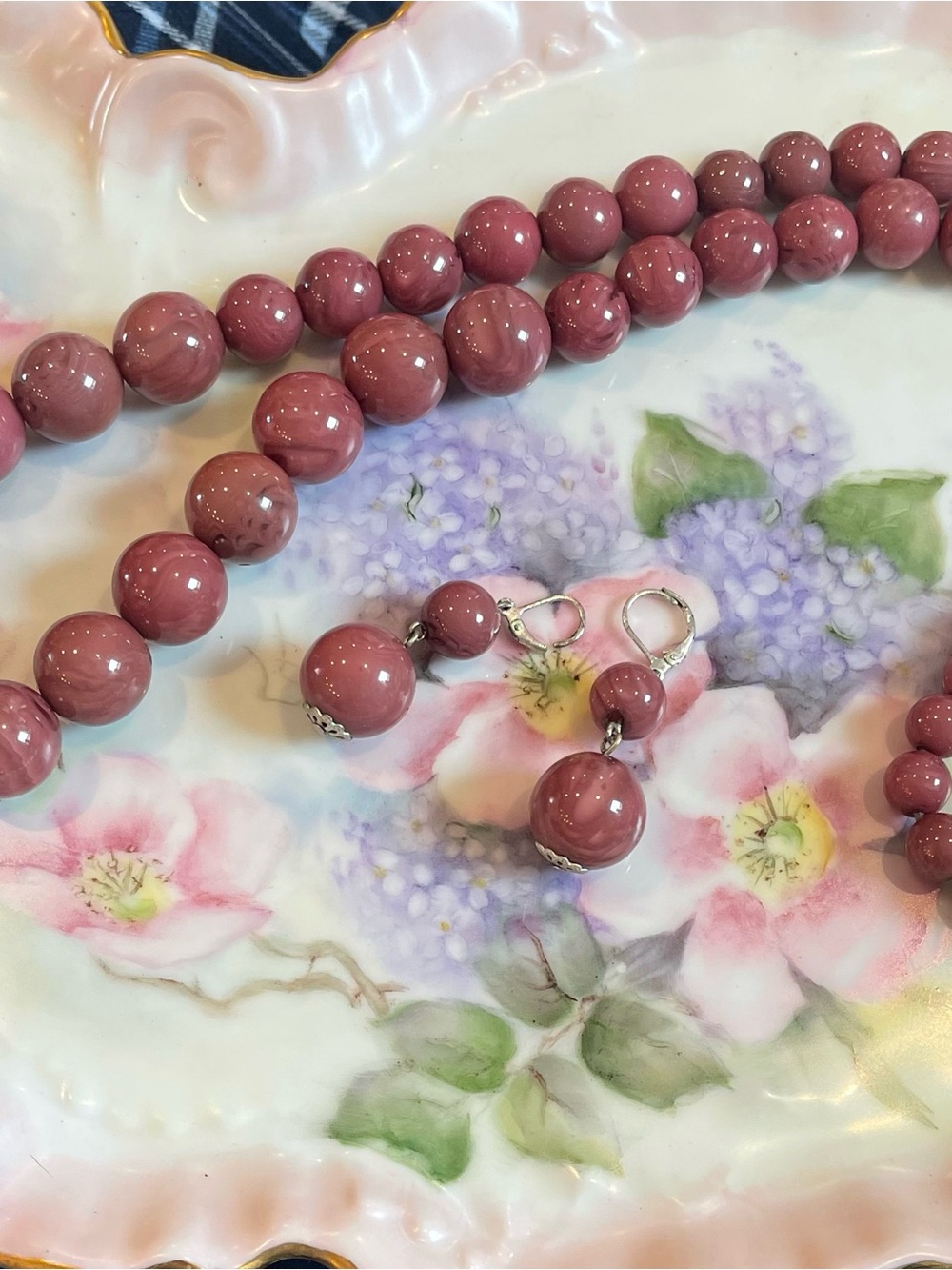 Elegant Rose Pink Beaded Necklace and Earring Set